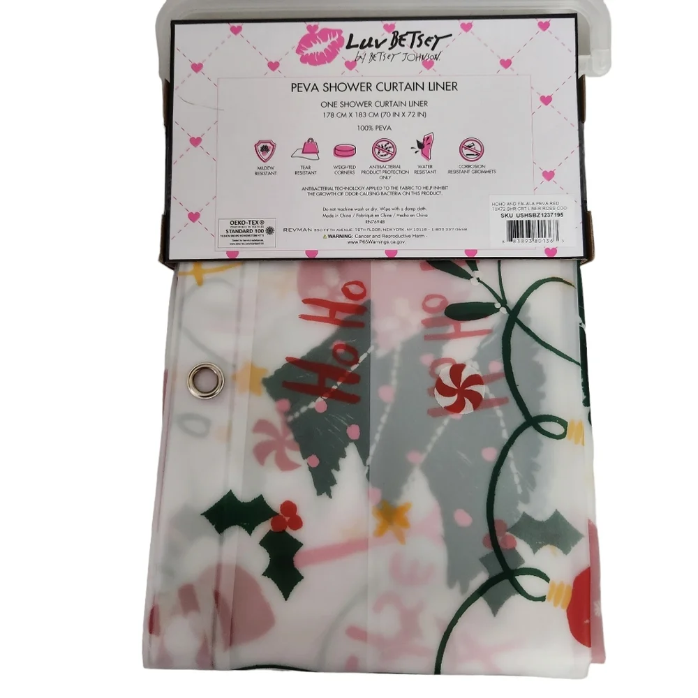 LUV Betsey Johnson Shower Curtain Liner Christmas Tree Christmas Ornaments